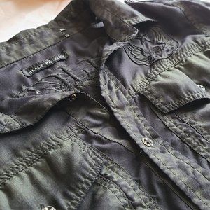 Dark Green Affliction Button-Up w/ Metal Detail